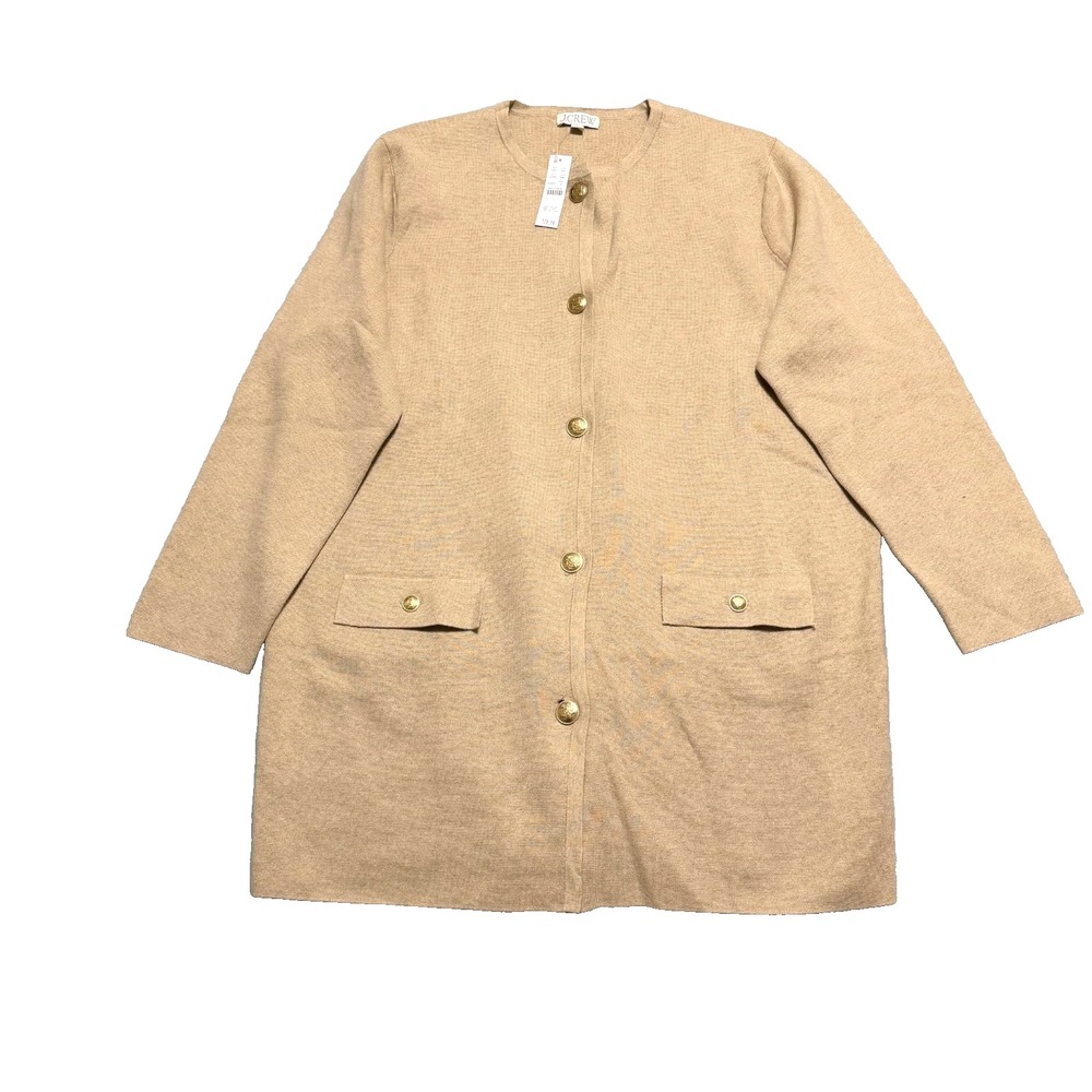 J.Crew XL Long Giselle Sweater Blazer Heather Khaki Cotton Knit Cardigan NWT